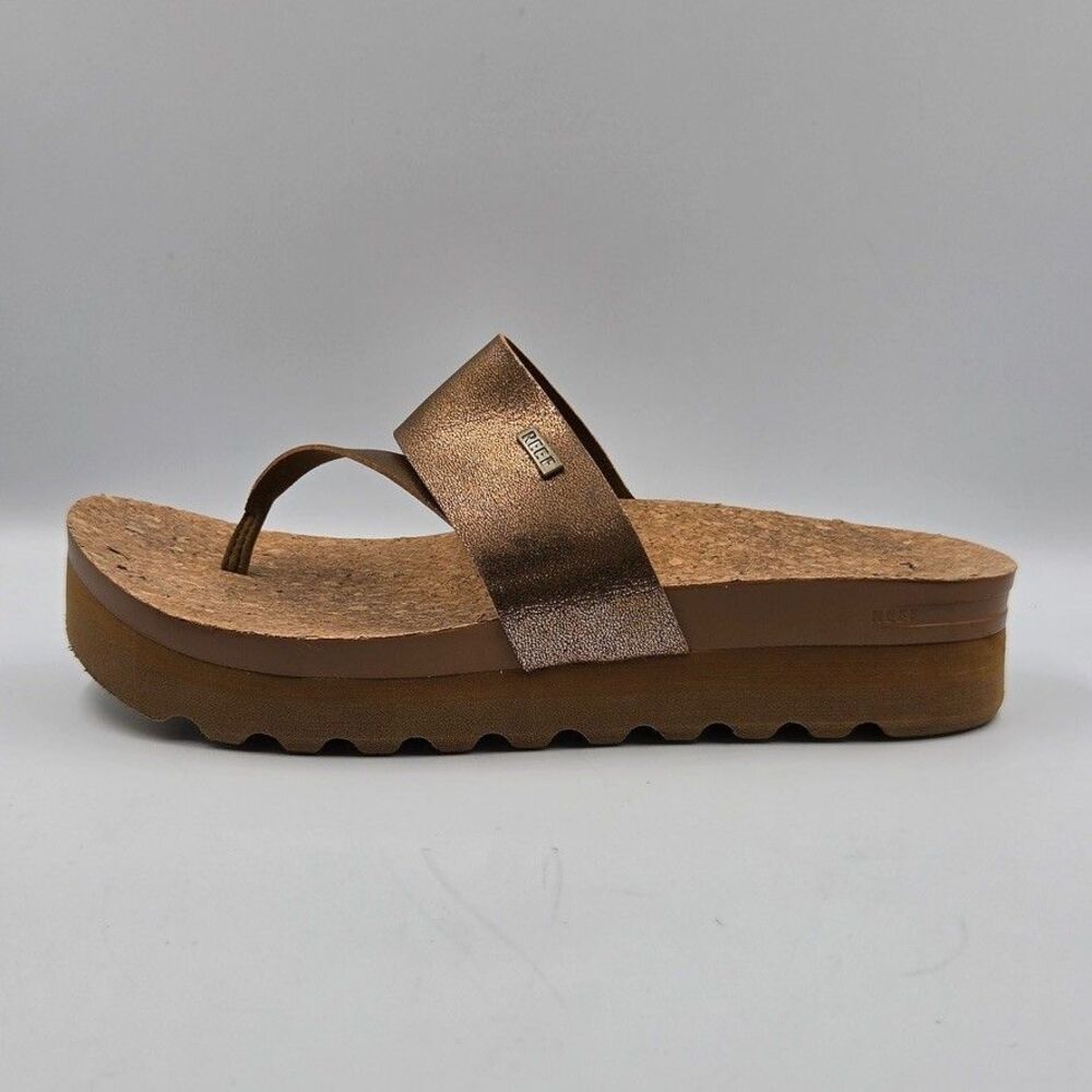 Reef Womens 10 Metallic Bronze Cushion Sol Hi Platform Thong Cork Comfort
